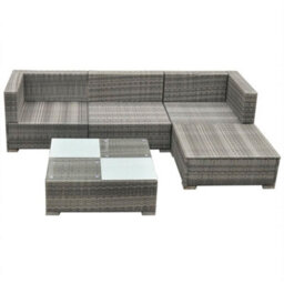 Walplus 5 Piece Garden Lounge Set With Cushions Poly Rattan Grey - thumbnail 4