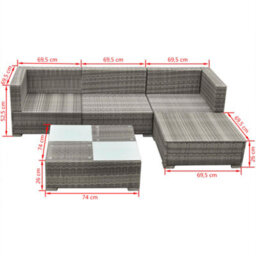 Walplus 5 Piece Garden Lounge Set With Cushions Poly Rattan Grey - thumbnail 7