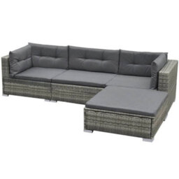 Walplus 5 Piece Garden Lounge Set With Cushions Poly Rattan Grey - thumbnail 3