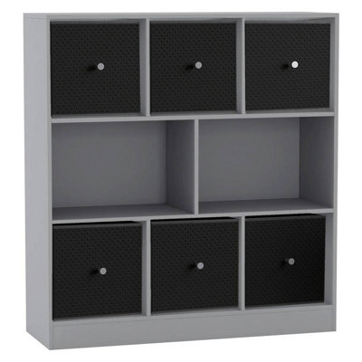 Urbn-Living Grey, Black - Asymmetrical 8 Cube Bookcase Unit W/ 6 Drawer Inserts - image 1