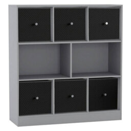 Urbn-Living Grey, Black - Asymmetrical 8 Cube Bookcase Unit W/ 6 Drawer Inserts - thumbnail 1