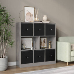 Urbn-Living Grey, Black - Asymmetrical 8 Cube Bookcase Unit W/ 6 Drawer Inserts - thumbnail 2