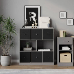 Urbn-Living Grey, Black - Asymmetrical 8 Cube Bookcase Unit W/ 6 Drawer Inserts - thumbnail 3