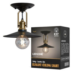 Industrial Ceiling & Wall Light 22Cm Flat Metal Black Shade With Adjustable Swivel Head E27 Flush Mount Fixture
