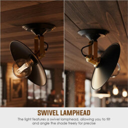 Ledsone Industrial Ceiling & Wall Light,22Cm Flat Metal Shade With Adjustable Swivel Head,matte Black E27 Flush Mount Fixture - thumbnail 7