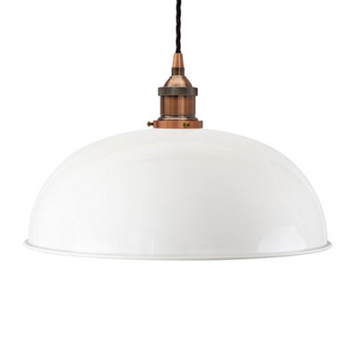 White Worcester Painted Dome Pendant Light With Antique Copper Lamp Holder And Black Twisted Cable - Se Home - image 1