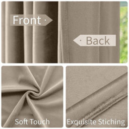 Oxford Homeware Eyelet Velvet Curtains Beige Fully Lined Blackout Thermal Insulated Eyelet Curtains Pair (W)168Cm X (L)183Cm - thumbnail 3