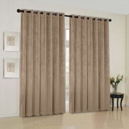 Oxford Homeware Eyelet Velvet Curtains Beige Fully Lined Blackout Thermal Insulated Eyelet Curtains Pair (W)168Cm X (L)183Cm