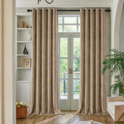 Oxford Homeware Eyelet Velvet Curtains Beige Fully Lined Blackout Thermal Insulated Eyelet Curtains Pair (W)168Cm X (L)183Cm - thumbnail 8