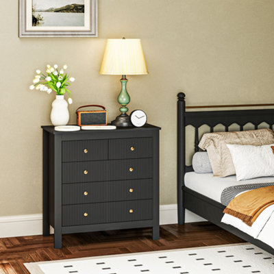 Homcom Fluted Bedroom Chest Of Drawers W/ 5 Drawers Gold Tone Handles Black - image 1