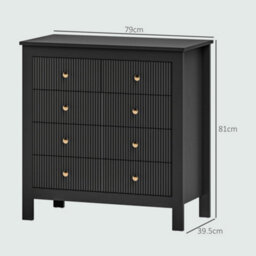 Homcom Fluted Bedroom Chest Of Drawers W/ 5 Drawers Gold Tone Handles Black - thumbnail 3