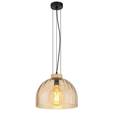 Luminosa Lighting Luminosa Swanson 30Cm Dome Pendant Ceiling Light Matt Black, Glass Amber Shade, E27 - image 1
