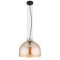 Luminosa Lighting Luminosa Swanson 30Cm Dome Pendant Ceiling Light Matt Black, Glass Amber Shade, E27 - thumbnail 3