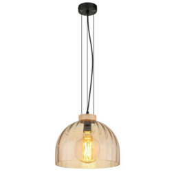 Luminosa Lighting Luminosa Swanson 30Cm Dome Pendant Ceiling Light Matt Black, Glass Amber Shade, E27 - thumbnail 1