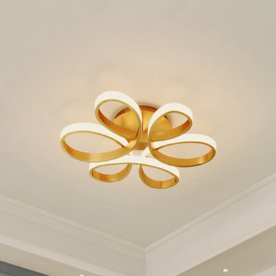 Darphe 52W Remote Control Dimmable Gold Led Semi-Flush Ceiling Light, Modern Petal Shaped Ceiling Light - image 1