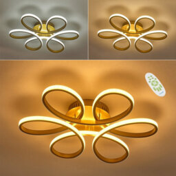 Darphe 52W Remote Control Dimmable Gold Led Semi-Flush Ceiling Light, Modern Petal Shaped Ceiling Light - thumbnail 8