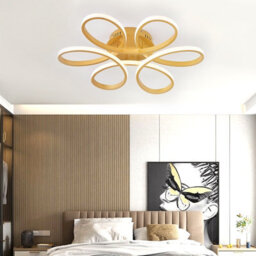 Darphe 52W Remote Control Dimmable Gold Led Semi-Flush Ceiling Light, Modern Petal Shaped Ceiling Light - thumbnail 7
