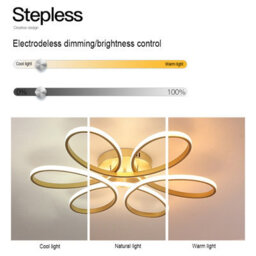 Darphe 52W Remote Control Dimmable Gold Led Semi-Flush Ceiling Light, Modern Petal Shaped Ceiling Light - thumbnail 4