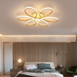 Darphe 52W Remote Control Dimmable Gold Led Semi-Flush Ceiling Light, Modern Petal Shaped Ceiling Light - thumbnail 5
