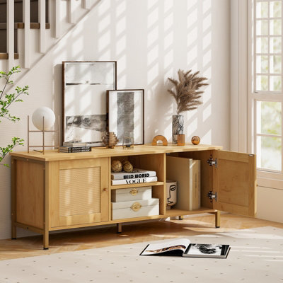 "Costway Boho Tv Stand For Tvs Up To 55"" Media Console Table W/ 2 Cabinets" - image 1