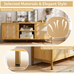 "Costway Boho Tv Stand For Tvs Up To 55"" Media Console Table W/ 2 Cabinets" - thumbnail 6