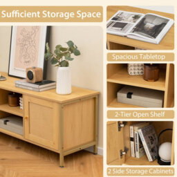 "Costway Boho Tv Stand For Tvs Up To 55"" Media Console Table W/ 2 Cabinets" - thumbnail 8