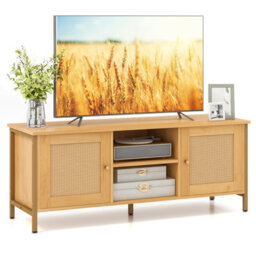 "Costway Boho Tv Stand For Tvs Up To 55"" Media Console Table W/ 2 Cabinets" - thumbnail 2