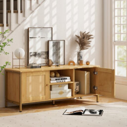 "Costway Boho Tv Stand For Tvs Up To 55"" Media Console Table W/ 2 Cabinets" - thumbnail 1