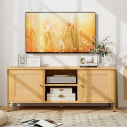 "Costway Boho Tv Stand For Tvs Up To 55"" Media Console Table W/ 2 Cabinets" - thumbnail 4
