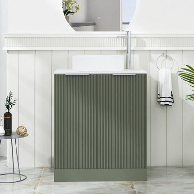 Royal Bathrooms Evora 700mm Sage Green Fluted Floor Standing Vanity Unit 2 Door With Carrara White Undrilled Worktop - image 1