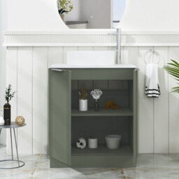 Royal Bathrooms Evora 700mm Sage Green Fluted Floor Standing Vanity Unit 2 Door With Carrara White Undrilled Worktop - thumbnail 3