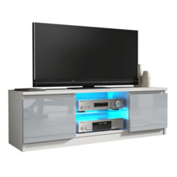Tv Unit Aura 120Cm - White & Grey Gloss Doors And Led Lights - thumbnail 3