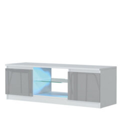 Tv Unit Aura 120Cm - White & Grey Gloss Doors And Led Lights - thumbnail 6