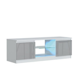 Tv Unit Aura 120Cm - White & Grey Gloss Doors And Led Lights - thumbnail 5