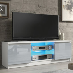 Tv Unit Aura 120Cm - White & Grey Gloss Doors And Led Lights - thumbnail 1
