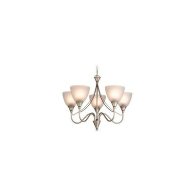 Luminosa Lighting Luminosa Santana 5 Light Multi Arm Ceiling Pendant Light Satin Steel, Opal Glass, E14 - image 1