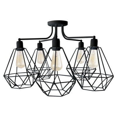 Luminosa Lighting Luminosa Karo Multi Arm Semi Flush Ceiling Light Black 75Cm