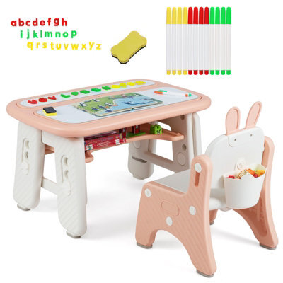 Gainoom Kids Pink Drawing Table & Chair Set W/flip-Top Tabletop Bookshelf - image 1