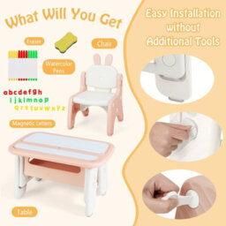 Gainoom Kids Pink Drawing Table & Chair Set W/flip-Top Tabletop Bookshelf - thumbnail 7
