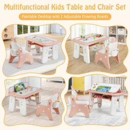 Gainoom Kids Pink Drawing Table & Chair Set W/flip-Top Tabletop Bookshelf - thumbnail 9