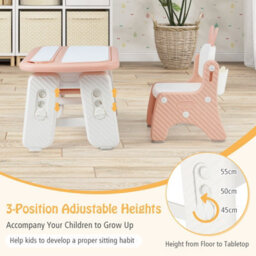 Gainoom Kids Pink Drawing Table & Chair Set W/flip-Top Tabletop Bookshelf - thumbnail 5