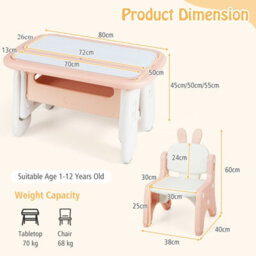Gainoom Kids Pink Drawing Table & Chair Set W/flip-Top Tabletop Bookshelf - thumbnail 2
