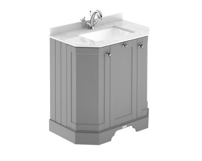 Hudson Reed Floor Standing 3-Door Angled Vanity Unit With 1 Tap Hole White Marble Top & Basin, Storm Grey, 786X470mm - image 1