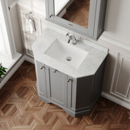 Hudson Reed Floor Standing 3-Door Angled Vanity Unit With 1 Tap Hole White Marble Top & Basin, Storm Grey, 786X470mm - thumbnail 3
