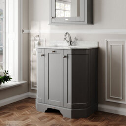Hudson Reed Floor Standing 3-Door Angled Vanity Unit With 1 Tap Hole White Marble Top & Basin, Storm Grey, 786X470mm - thumbnail 4