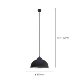 Eglo Truro 2 Black & Copper Metal 1-Light Ceiling Pendant - Contemporary Design (D) 37Cm - thumbnail 4