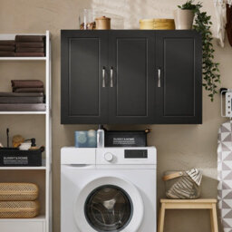 Sobuy Frg231-L-Sch, Bathroom Wall Cupboard Kitchen Wall Cabinet Bathroom Cabinet Mounted Storage Unit With 3 Door,black - thumbnail 2