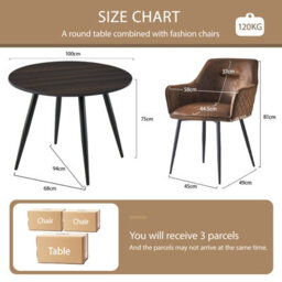 Sonara Dark Walnut Round Dining Table 100 Cm With 4 Faux Suede Chairs, 5-Piece Modern Dining Set - thumbnail 2