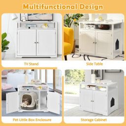 Costway Cat Litter Box Enclosure Hidden Cat Washroom W/ Adjustable & Removable Divider - thumbnail 6