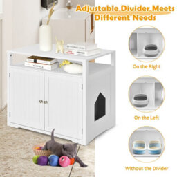 Costway Cat Litter Box Enclosure Hidden Cat Washroom W/ Adjustable & Removable Divider - thumbnail 7